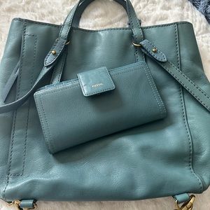 Fossil teal convertible purse backpack with wallet